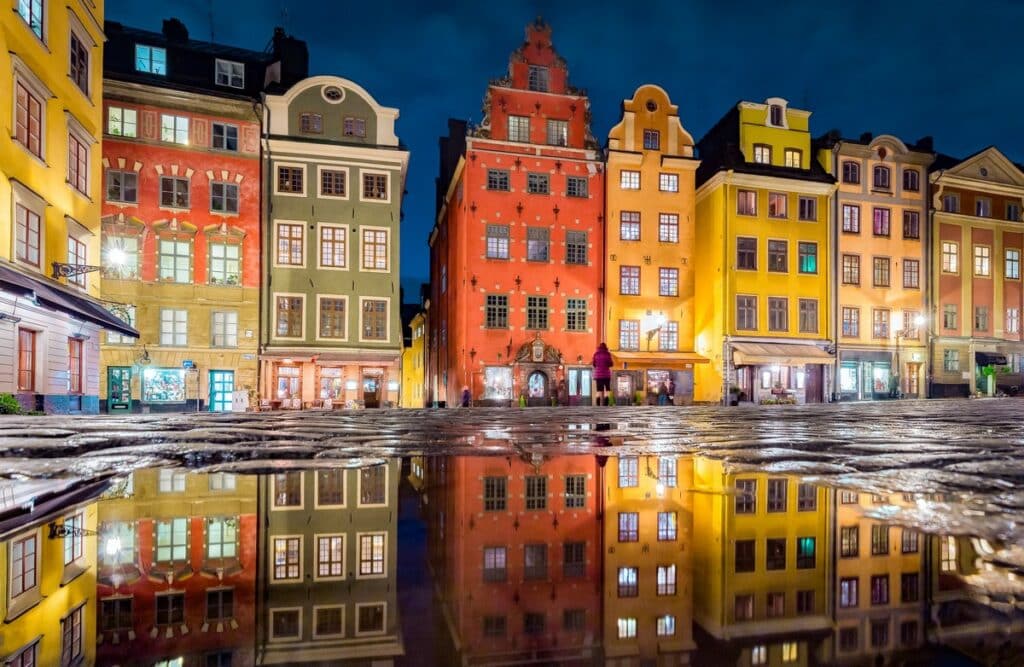 Zweden Stockholm Gamla Stan by night